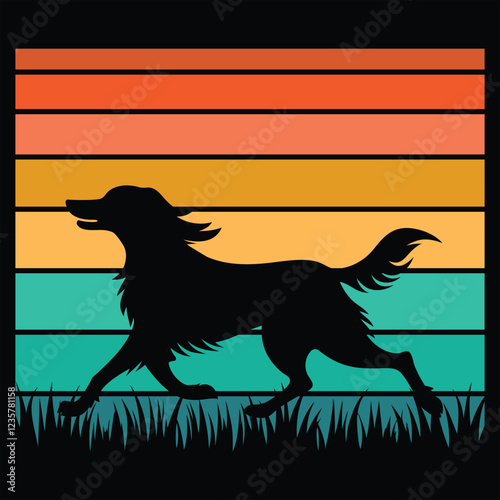Irish Setter Silhouette with Retro Sunset Vector
