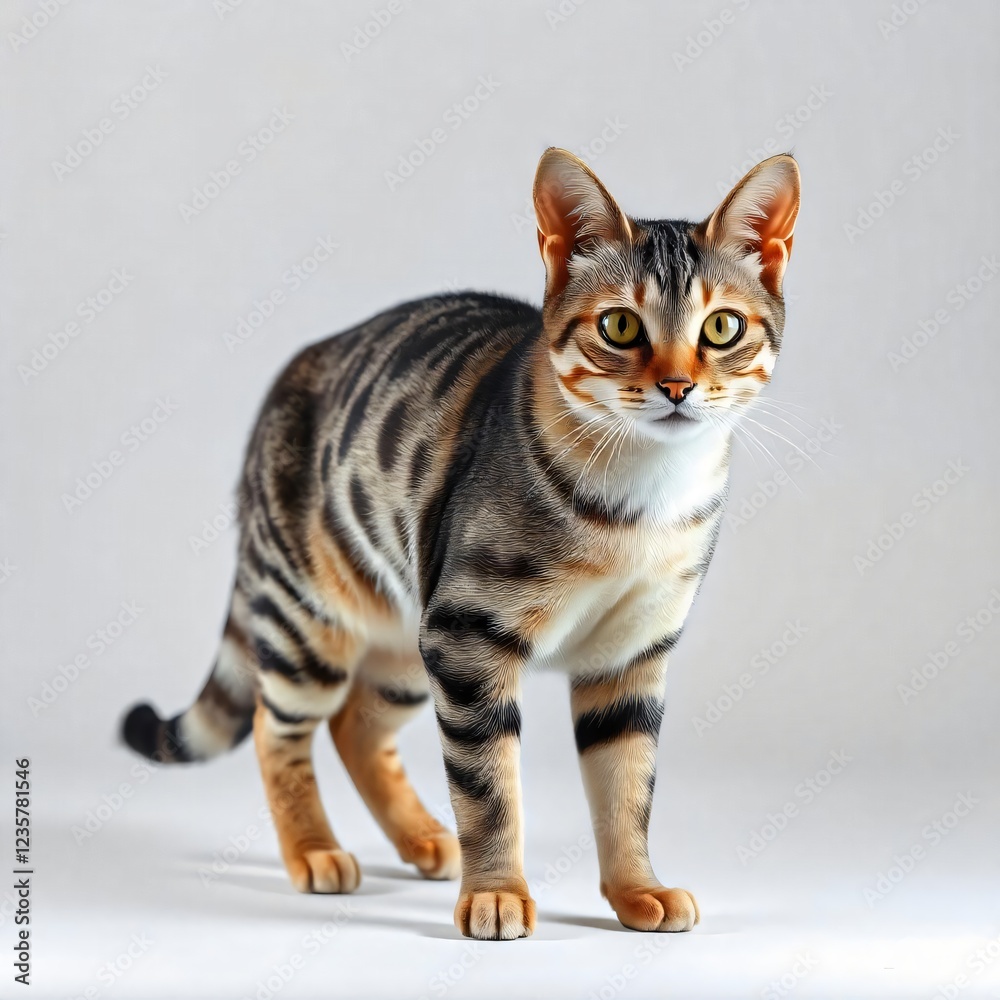Adorable Tabby Cat Portrait Striking Pose Brown and Black Stripes Domestic Short Hair Adorable Tabby Cat Portrait Striking Pose Brown and Black Stripes Domestic Short Hair