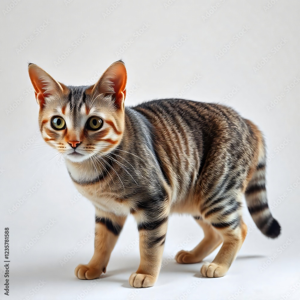 Obraz premium Adorable Tabby Kitten Young Domestic Cat Posing Studio Shot Grey Background