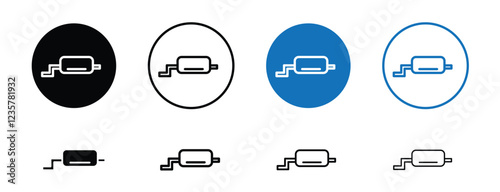 set of 8 pixel perfect Exhaust pipe icon with 1 unexpanded, 1 silhouette, Exhaust pipe icon with sleek muffler design, automotive, repair, tuning and mechanic themes