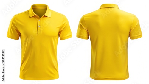 Blank yellow male polo shirt template, polo mockup template on white 
 photo