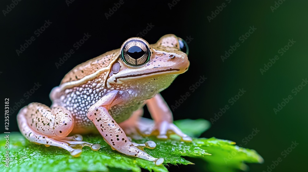 Obraz premium Tiny frog on leaf, rainforest background, nature photography, wildlife