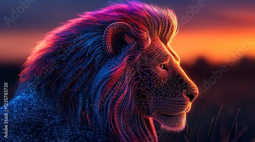Majestic lion sunset savannah digital art photo