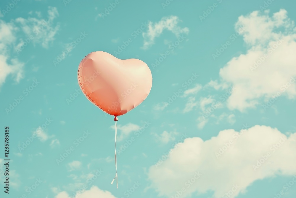Obraz premium Pink heart balloon on blue sky background. Valentines day concept.