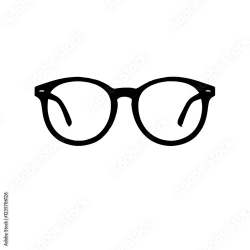 Round Glasses Icon: A simple, bold black line art illustration of classic round eyeglasses, ideal for website icons, app design, or print projects. Clean and modern. 