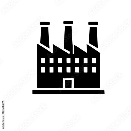 Industrial Factory Icon: A simple yet effective black icon depicting a three-chimney industrial factory building, symbolizing manufacturing, production, and industry.