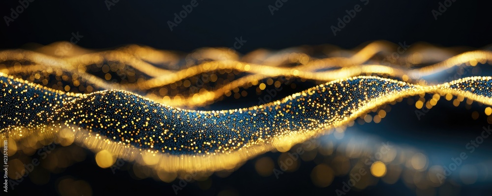 Abstract golden wave patterns flowing in a dynamic and elegant motion against a dark background, creating a sense of energy and depth. Abstract golden wave patterns flowing in a dynamic and elegant motion against a dark background, creating a sense of energy and depth.