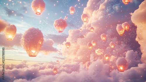 A fantasy dreamland filled with soft clouds and glow photo