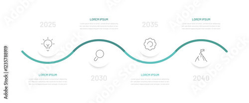 Four-stage minimalistic infographics for presentation with editable icons and circular elements. A diagram for a website or slide