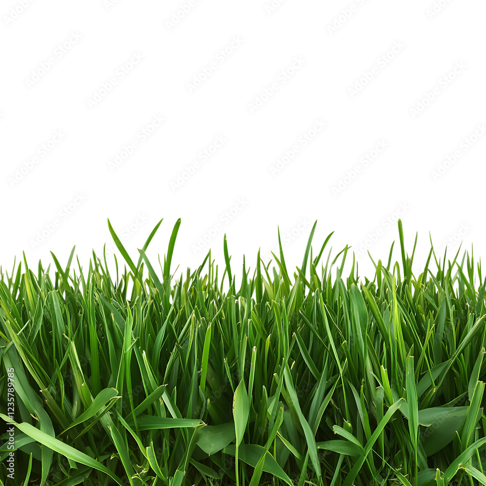 Obraz premium Vibrant green, freshly cut grass rises upward against a clean transparent background ideal for garden advertising.