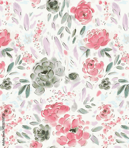 seamless floral vector rose flowers with leaves pattern on abstract pink background .floral pattern, vintage pattern, all over design, flower bunch pattern. loose floral fabric pattern.