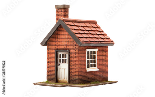 a small brick house with a chimney