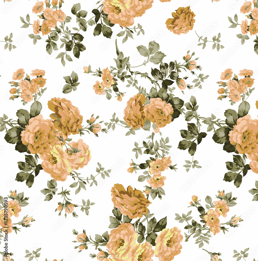 
vintage watercolor peonies bunch pattern on white background. botanical flowers vector illustration. watercolor flower bunch.design for wallpaper, fabric, fashion print, allover.

