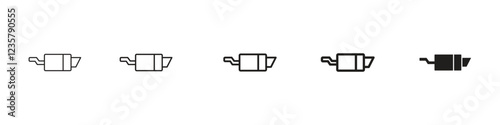 set of 5 pixel perfect exhaust pipe icon with 1 unexpanded, 1 silhouette, Exhaust pipe icon with sleek muffler design, automotive, repair, tuning and mechanic themes