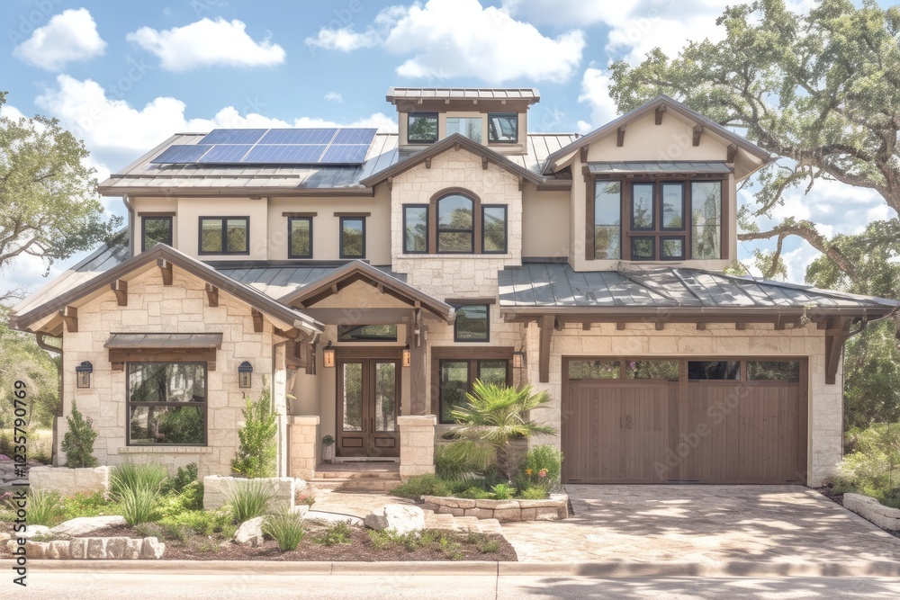 Luxury Stone House with Solar Panels and Landscaping Luxury Stone House with Solar Panels and Landscaping