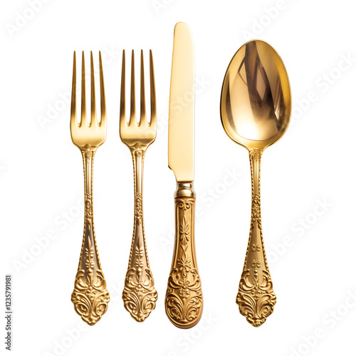 a gold spoon and fork