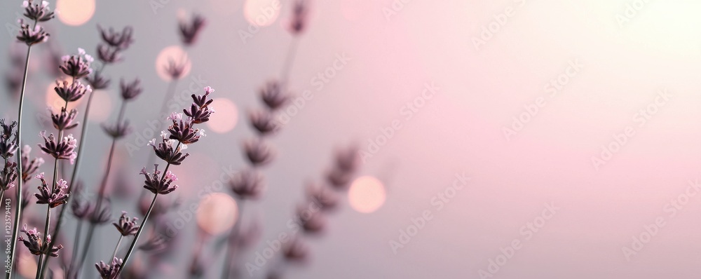 Fototapeta premium Lavender blooming scene minimal background soft blur tranquil view