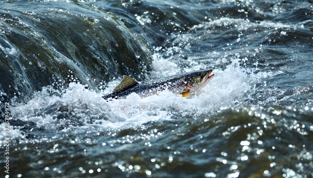 Obraz premium Salmon Jumping River Rapids Action Photo