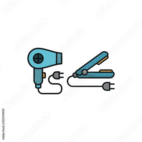 Hairdryer and hair straightener set icon with a sleek and modern style, perfect for beauty, salon, and hairstyling graphics.