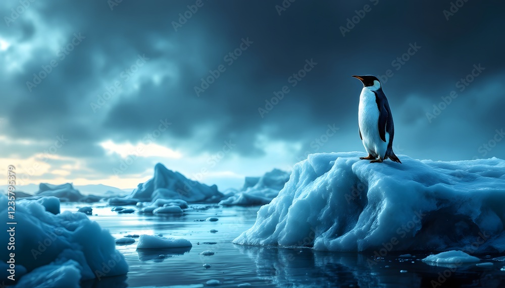 Fototapeta premium Majestic Emperor Penguin on Antarctic Iceberg Landscape