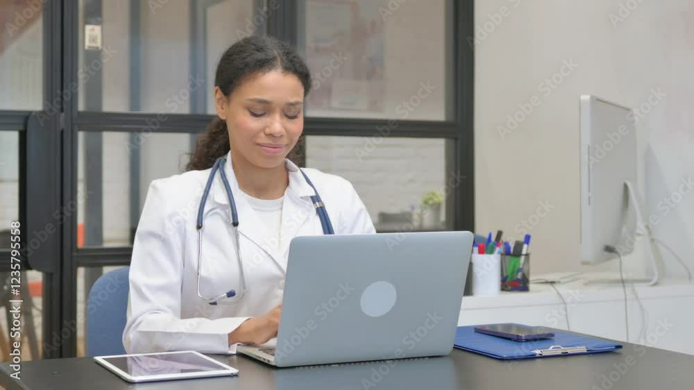 Restricting African Female Doctor in Denial Looking at Camera Restricting African Female Doctor in Denial Looking at Camera