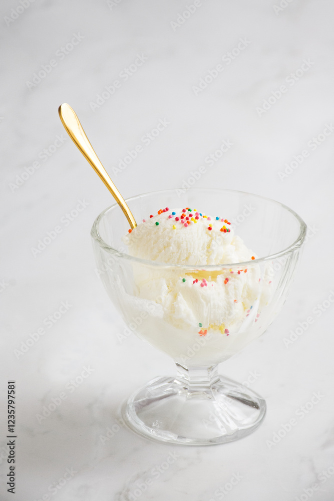 Vanilla ice cream waiting to be eaten