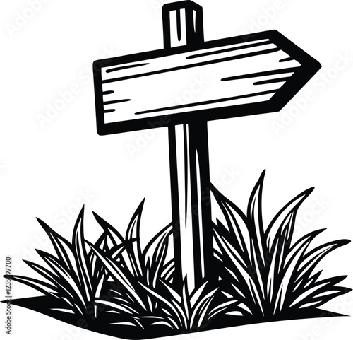 Wooden signpost in the grass. isolated on white background