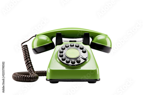 a green telephone with a cord