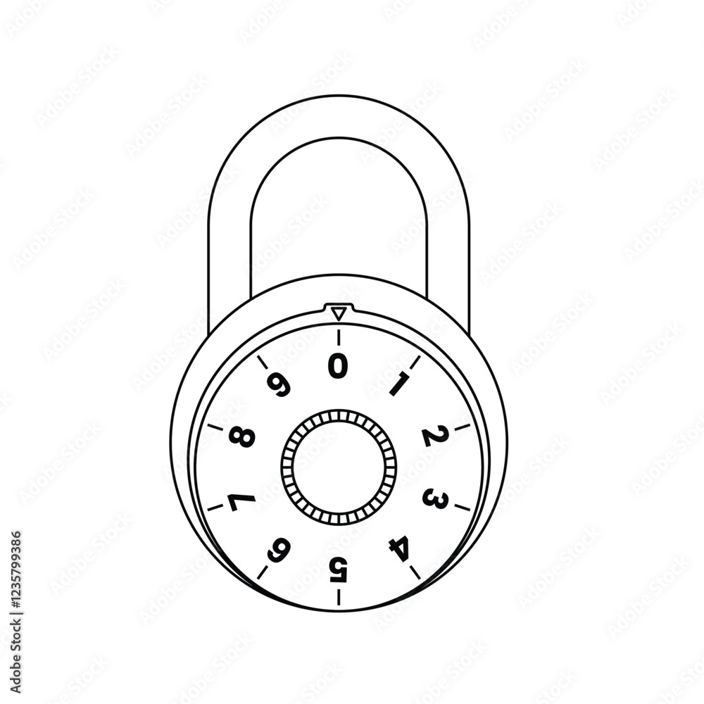 Padlock Combination Outline Icon Illustration on White Background Padlock Combination Outline Icon Illustration on White Background