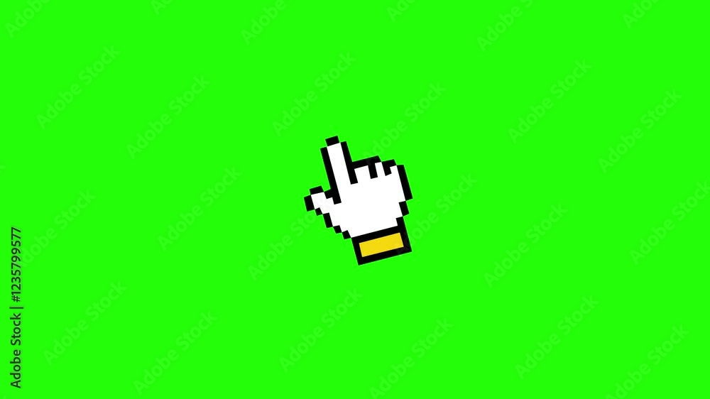 animation of hand cursor moving in a circle to the right and left, Seamless 4K Stock Video, green screen.  2d animation, computer mouse click movement. Hand Pointer pressing buttons