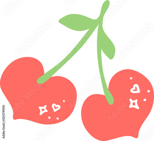 Cute Cherries Heart Shape Flat Design