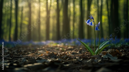 Spring blooming bluebells in forest nature photography serene environment low angle view photo