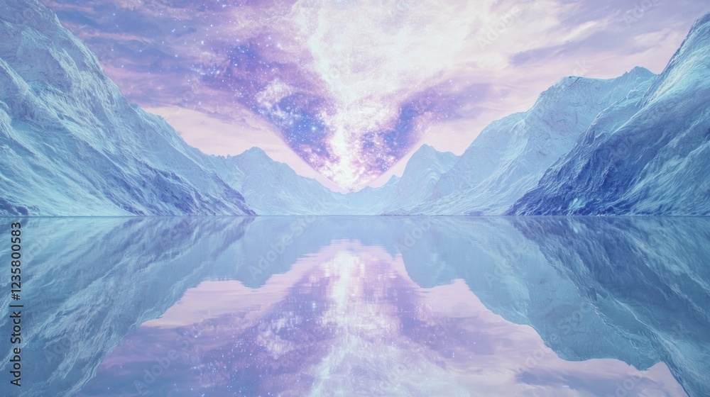 Fototapeta premium Futuristic Glacial Lake Reflection with Crystalline Structure - Sci-Fi Dreamscape Concept