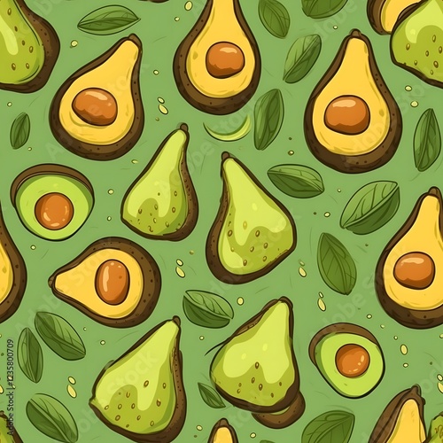 Wallpaper Mural Avocado and Leaf Seamless Pattern Illustration Torontodigital.ca