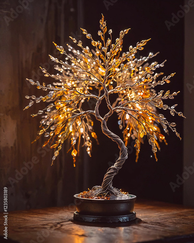 Willow tree with crystal golden leaves.