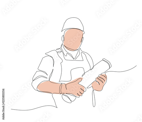 continuous line of architects carrying architect's drawing tubes. profession illustration