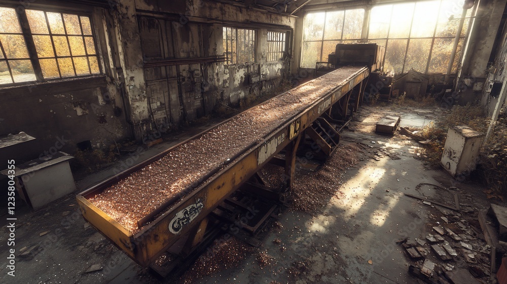 Rusty conveyor belt in abandoned factory Rusty conveyor belt in abandoned factory