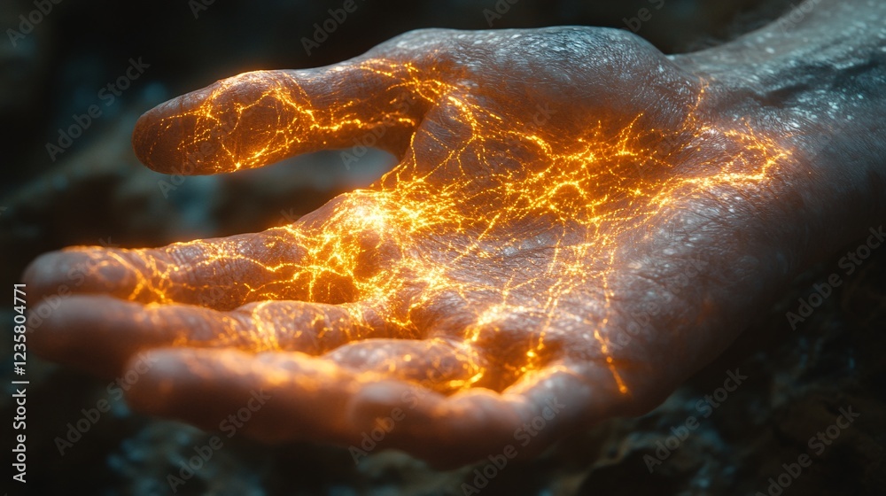 Fototapeta premium Glowing Hand Radiating with Introspective Energy