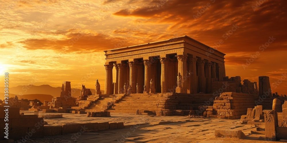 Fototapeta premium Ancient temple ruins at sunset, travel destination.