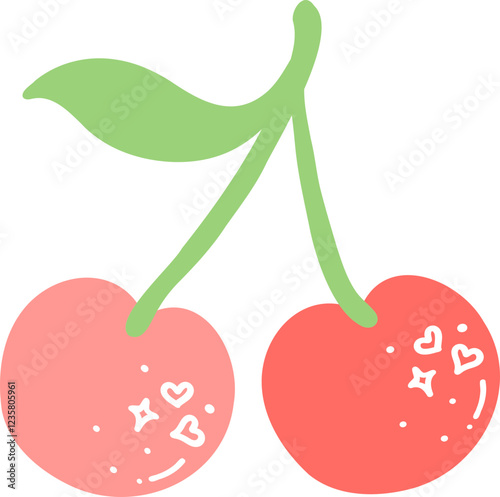 Cute Red Cherries Flat Design