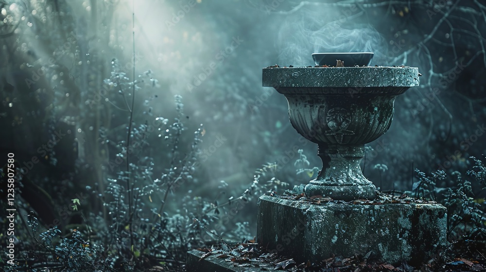 Ancient stone altar in misty forest with ceremonial bowl, symbolizing ancient rituals and spiritual connection to nature, evoking mystery and historical traditions.
Ancient stone altar in misty forest with ceremonial bowl, symbolizing ancient rituals and spiritual connection to nature, evoking mystery and historical traditions.