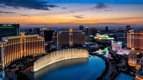 Golden Hour Elegance: Bellagio Fountains on the Las Vegas Strip