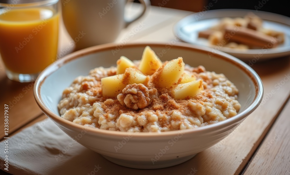 Delicious oatmeal bowl with apples and walnuts Delicious oatmeal bowl with apples and walnuts