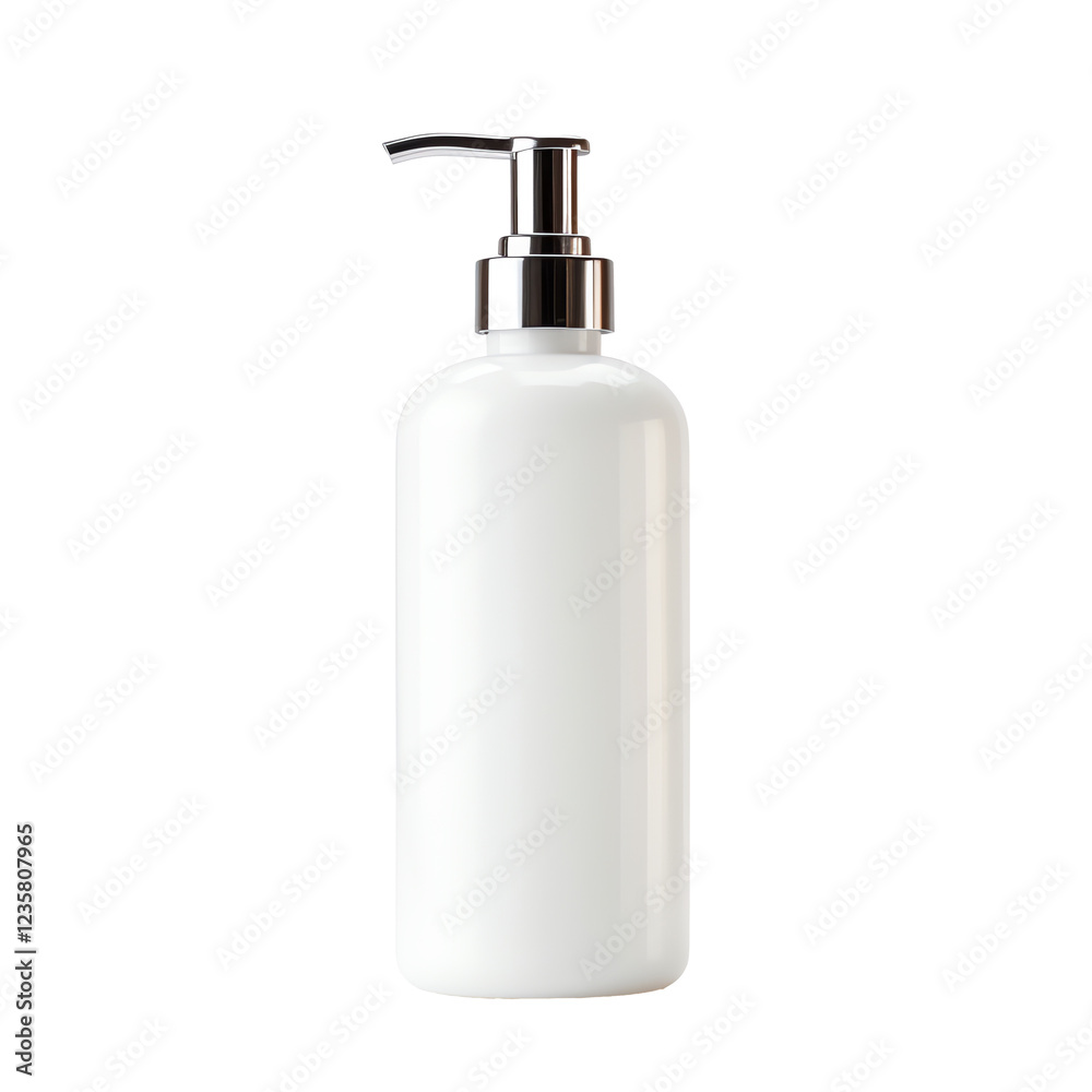 a white bottle with a silver pump a white bottle with a silver pump