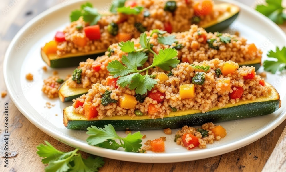 Colorful stuffed zucchini with couscous Colorful stuffed zucchini with couscous