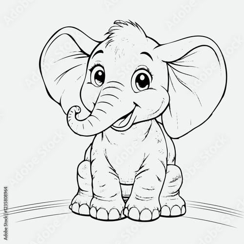 Cute Baby Elephant Outline for Kids coloring book Or Comics , vector illustration Design. 