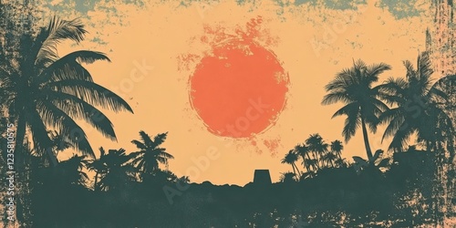 Tropical Sunset Silhouette Palm Trees Landscape
