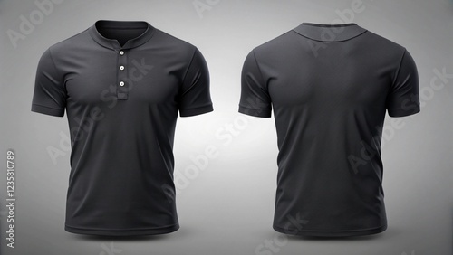 Blank henley tshirt for men template, black color tee
 photo