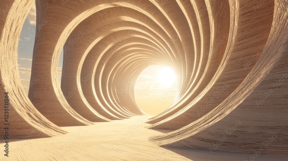 Obraz premium Futuristic Cylinder Tower with Fractal Grooves in Orchard Sunlight - Sci-fi Dreamscape Concept