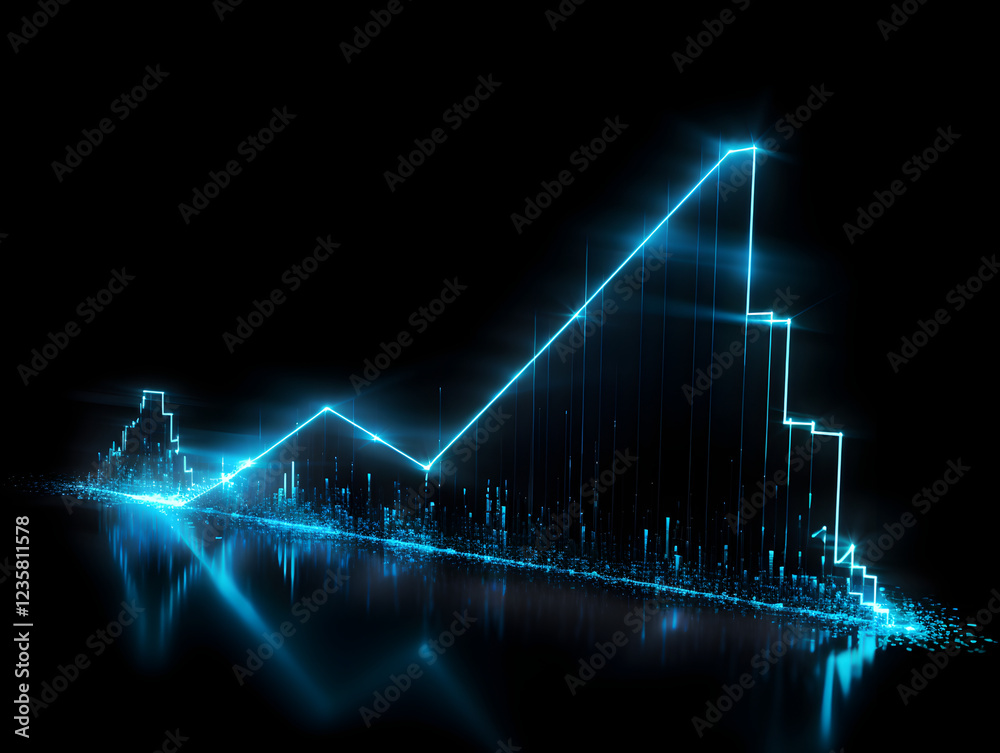 Naklejka premium Glowing Blue Stock Market Graph Showing a Downtrend on a Black Background